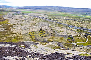 Grabrok Volcanic Crater Inactive Volcano with Green Moss in Iceland