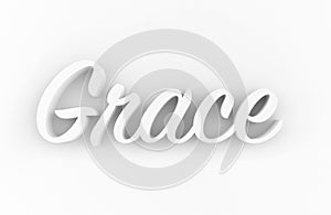 Grace - White 3D generated text isolated on white background.