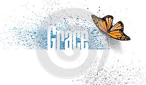 Grace word with butterfly abstract graphic splatter background