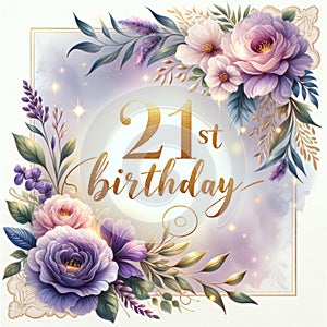Graceful 21st Birthday Floral and Gold Card
