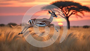 Majestic Impala Leaping at Sunset in African Savanna