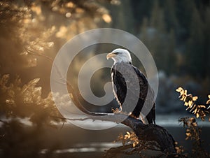 Graceful Bald Eagle Watching Over Yellowstone River