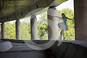 Graceful ballerina doing dance exercises on a