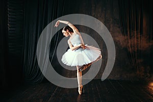 Graceful ballerina dancing on theatrical stage