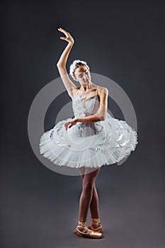 Graceful ballet dancer or classic ballerina dancing  on grey studio background. The dance, grace, artist, contemporary,
