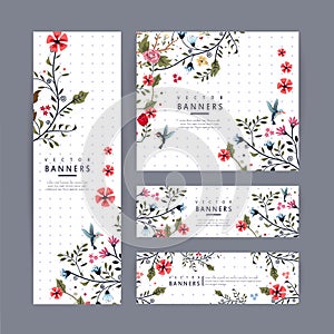 Graceful banner template design with lovely floral pattern