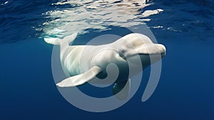 Graceful Beluga Whale Swimming Underwater Demonstrating Playful Movements and Beauty. Concept