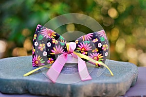 Graceful black hair ribbon with colorful flowers and ribbons for junina party