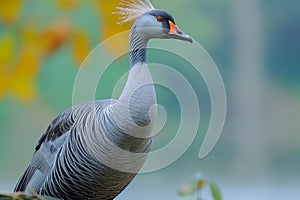 Graceful blue goose stands proudly with stunning plumage on display