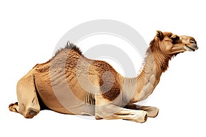 Graceful Camel in Repose on Clean White Backdrop