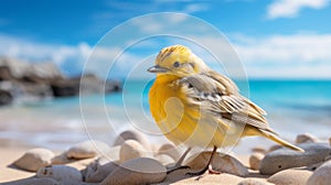 Graceful Canary On Sandy Beach: Soft Focus Photography In High Resolution