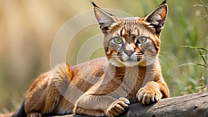 Graceful caracal navigating the desert landscape with focused gaze and tufted ears