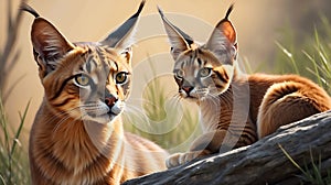 Graceful caracal navigating the desert landscape with focused gaze and tufted ears