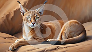 Graceful caracal navigating the desert landscape with focused gaze and tufted ears