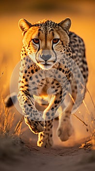 Graceful Cheetahs in Mid-Air: Majestic Sprint Across African Savannah