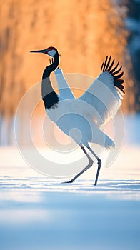 Graceful Crane Dancing in Snowy Field