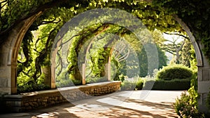 The graceful curves of a vine covered arch