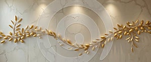 Golden Olive Branches in S-Curve â Sculpted 3D Nature Art on Stucco Background photo
