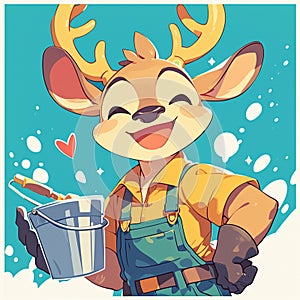 A graceful deer sanitation worker cartoon style