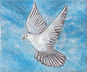 Graceful dove in flight painting.