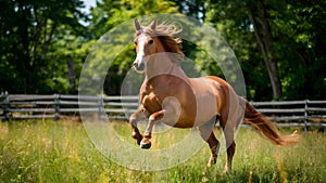 Graceful Equine Majesty in Sunlit Pasture. Concept Horse Photography, Sunlit Pasture, Graceful