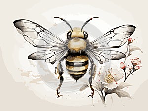 Graceful Flight: SumiE Bee Beauty