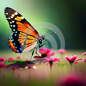 Graceful Flutterer: A Butterfly on a Flower. Generative AI