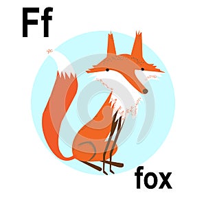 Graceful forest beauty fox, wonderful bright predator, ABC children`s banner. Postcards, a poster with the alphabet.  Game room