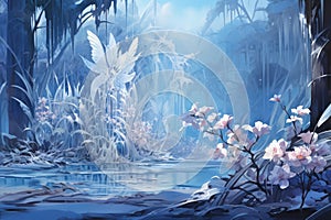 Graceful frost faeries, creating intricate ice sculptures in frozen landscapes - Generative AI