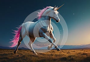 Graceful Gallop: White Unicorn in Fantasy Landscape