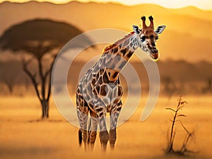 Graceful giraffe roaming the savannah at sunrise