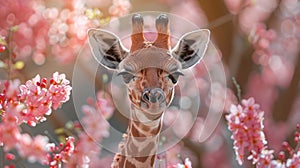 Graceful Giraffe in Springtime: An AI-Generated Image
