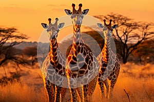 Graceful Giraffes Roaming the African Plains at Sunset