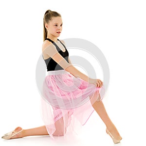 Graceful Girl Gymnast Performing Rhythmic Gymnastics Exercise