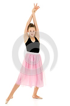 Graceful Girl Gymnast Performing Rhythmic Gymnastics Exercise.