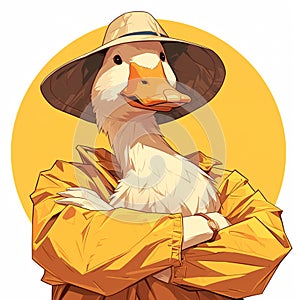 A graceful goose sanitation worker cartoon style