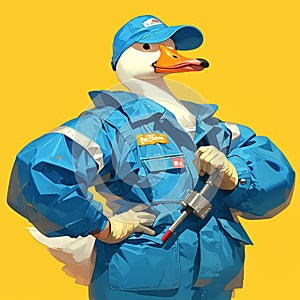 A graceful goose sanitation worker cartoon style