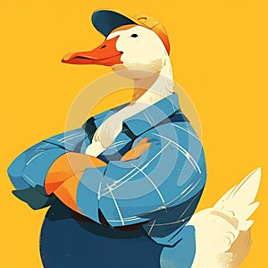 A graceful goose sanitation worker cartoon style