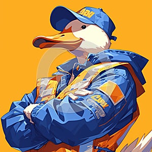 A graceful goose sanitation worker cartoon style