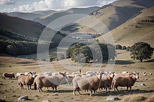 Graceful Grazers Witnessing the Beauty of a Highlands Sheep Herd.AI Generated