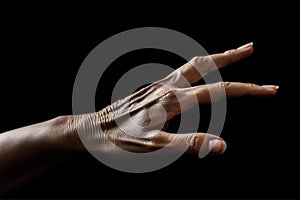 graceful hand on a black background .feelings shown by hands