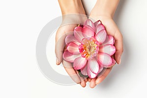 Graceful hands holding lotus