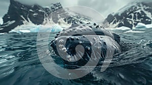 Graceful Humpback Whale Swimming Among Ice Formations