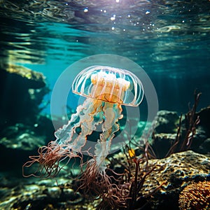 Graceful Jellyfish Gliding Through Vibrant Underwater Paradise