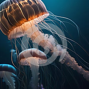 A graceful jellyfish with glowing tentacles, guarding the depths of the ocean as a hero4