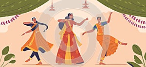 Graceful Movements, Intricate Hand Gestures, Vibrant Costumes Characterize Indian Women Dances, Vector Illustration