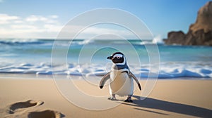 Graceful Penguin Animated Expressions On A Sandy Beach