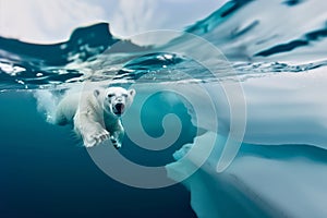 Graceful Polar Bear\'s Swim in Frigid Waters