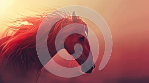 graceful red horse with flowing mane in dynamic background, stunning equine portrait