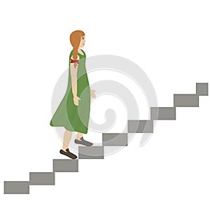 graceful redhead girl ascends the stairs